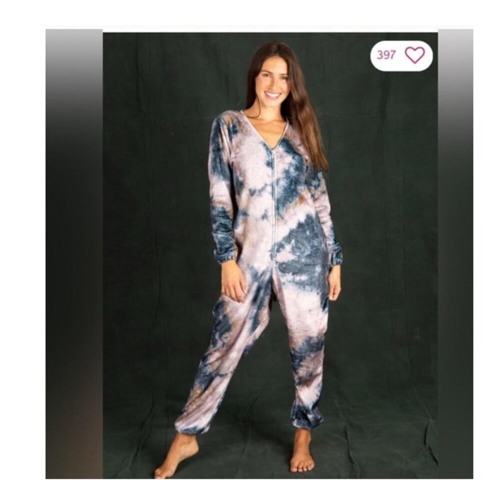 Natural Life Blue Pink & Brown Fleece One Piece Pajamas Size Small